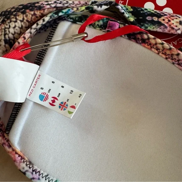 Red Carter NWT Bikini Top Colorful Snakeskin Rainbow Gradient Ruffle Strapless - Picture 2 of 3